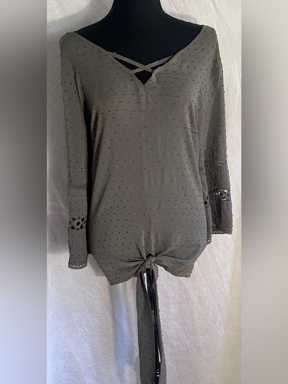 Maurices Olive Green Tie-Front textured Blouse